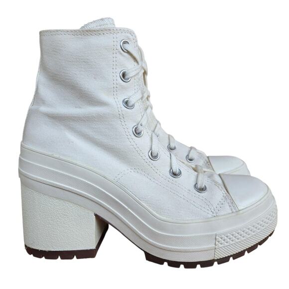 Converse Chuck 70 De Luxe Heels Womens 7 White Canvas Platform High Tops A05348C - Picture 2 of 12